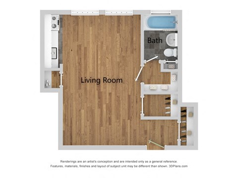 Floor plan for studio, 1 bath, 400 sqft